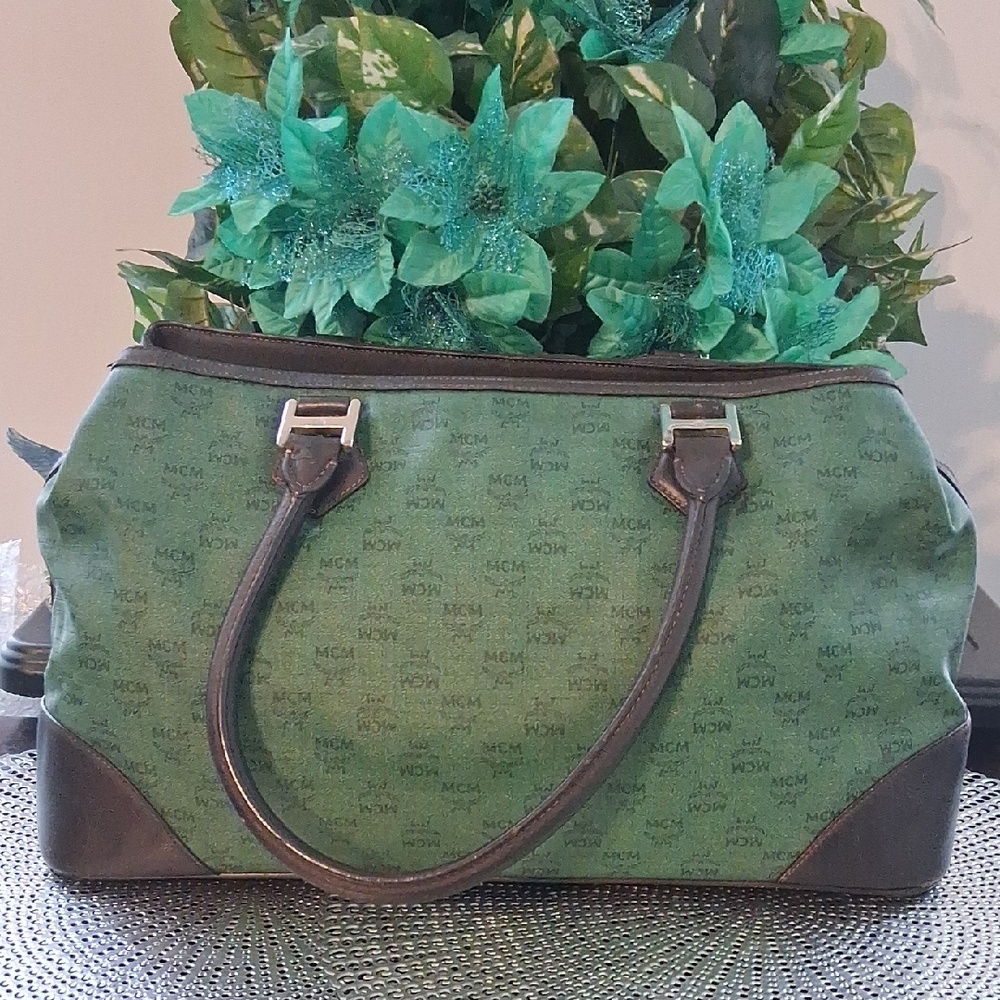 MCM Vintage Green and Brown Satchel - Picture 2 of 9